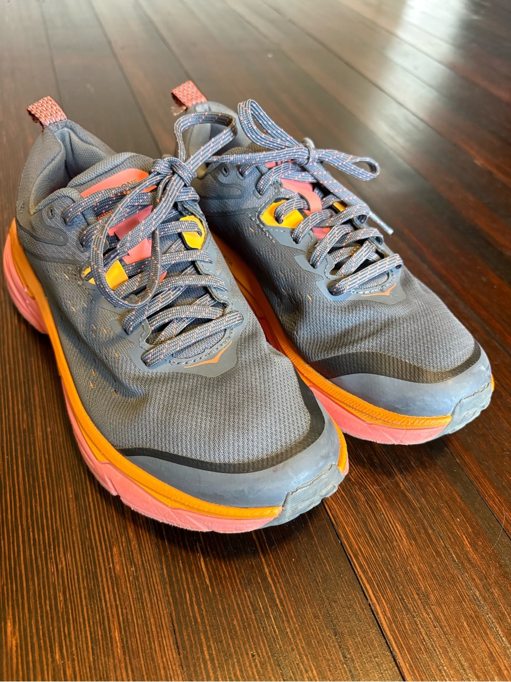 Hoka One One Women's Running Shoes — Gray with Pink & Orange Accents